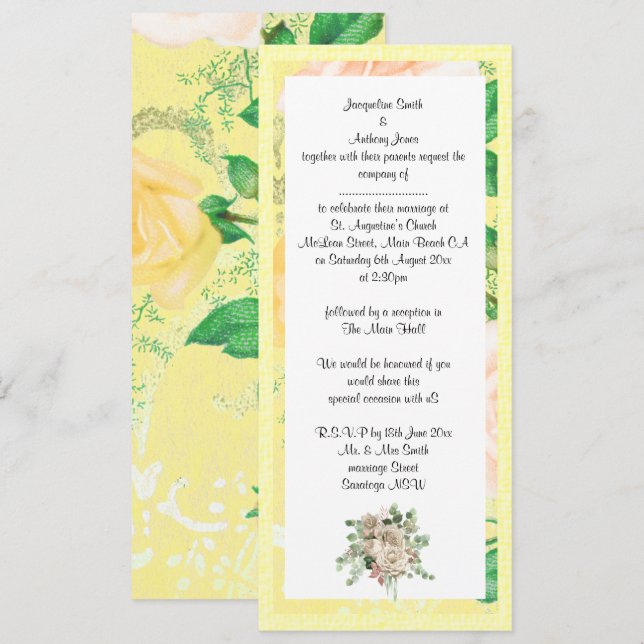 ELEGANT LEMON YELLOW GARDEN WEDDING INVITATION (Front/Back)