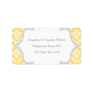 Elegant lemon yellow, grey damask wedding label