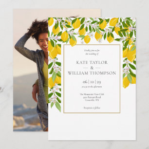 Elegant Lemons Blossom Greenery Photo Wedding Invi Invitation