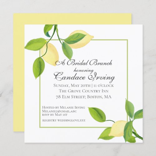 Elegant Lemons Bridal Shower Brunch Invitation
