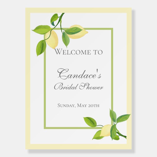 Elegant Lemons Bridal Shower Welcome Sign (Front)