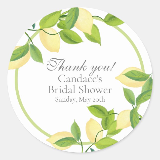Elegant Lemons Bridal Thank You Classic Round Sticker (Front)
