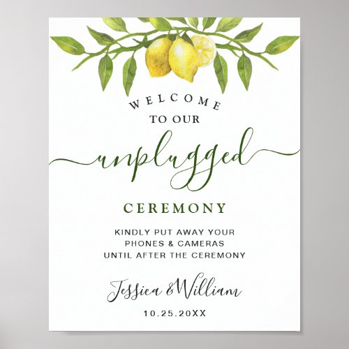 Elegant Lemons Floral Unplugged Wedding Ceremony Poster