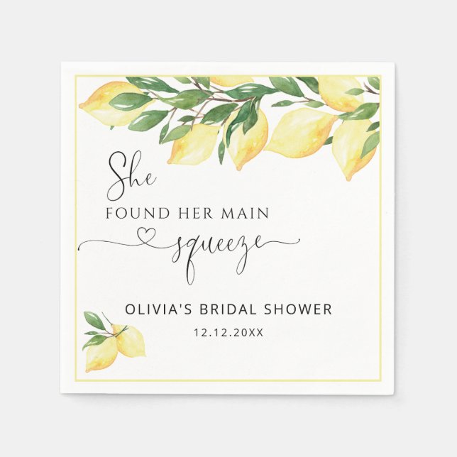Elegant Lemons Greenery Bridal Shower Napkins (Front)