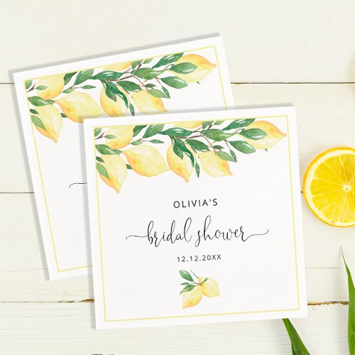 Elegant Lemons Greenery Bridal Shower Napkins