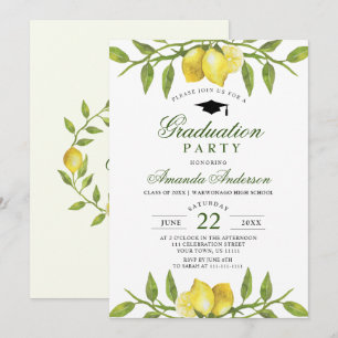 Elegant Lemons Greenery Chic Graduation Party Invitation