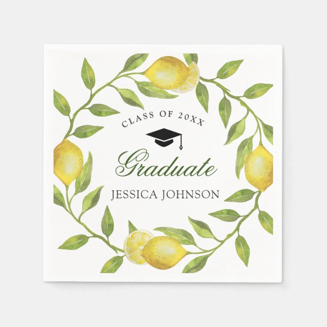 Elegant Lemons Greenery Chic Graduation Party Napkins (Front)