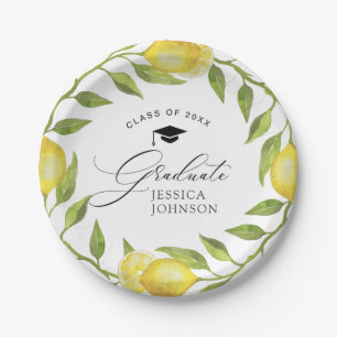 Elegant Lemons Greenery Chic Graduation Party Paper Plates