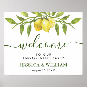 Elegant Lemons Greenery ENGAGEMENT PARTY Welcome Poster