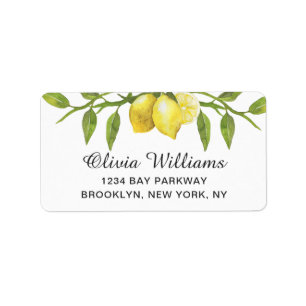 Elegant Lemons Greenery Watercolor Return Address Label