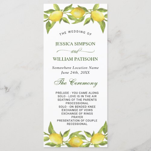 Elegant Lemons Greenery Wedding Ceremony Program