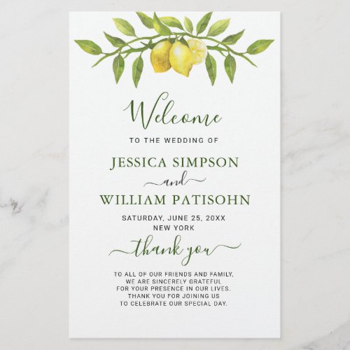 Elegant Lemons Greenery Wedding Ceremony Program