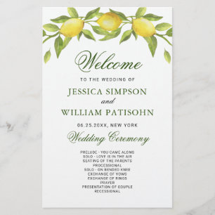 Elegant Lemons Greenery Wedding Ceremony Program