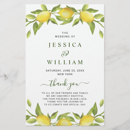 Elegant Lemons Greenery Wedding Ceremony Program