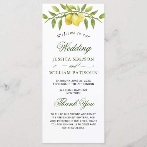 Elegant Lemons Greenery Wedding Ceremony Program