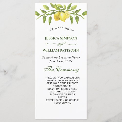 Elegant Lemons Greenery Wedding Ceremony Program