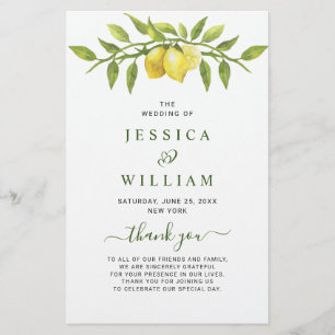 Elegant Lemons Greenery Wedding Ceremony Program
