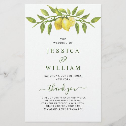 Elegant Lemons Greenery Wedding Ceremony Program