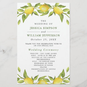 Elegant Lemons Greenery Wedding Ceremony Program