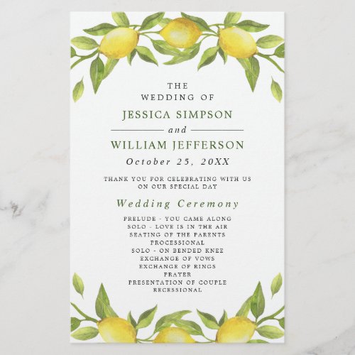 Elegant Lemons Greenery Wedding Ceremony Program