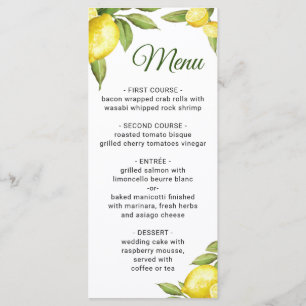 Elegant Lemons Greenery Wedding Dinner Menu