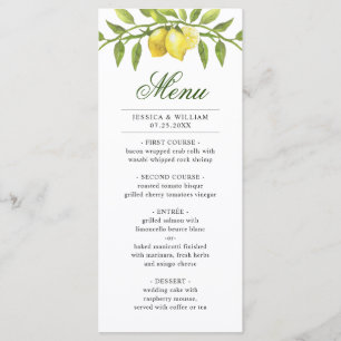 Elegant Lemons Greenery Wedding Dinner Menu