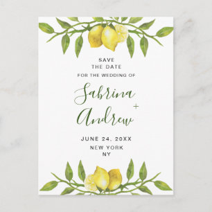 Elegant Lemons Greenery Wedding Save The Date Postcard
