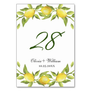 Elegant Lemons Greenery Wedding Table Number
