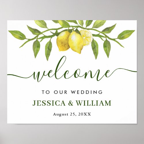 Elegant Lemons Greenery WEDDING Welcome Sign