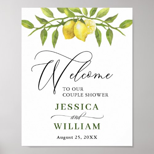 Elegant Lemons Greenery WELCOME COUPLE SHOWER Post Poster