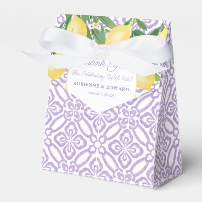 Elegant Lemons Lavender Citrus Baby Shower Favor Boxes (Front Side)