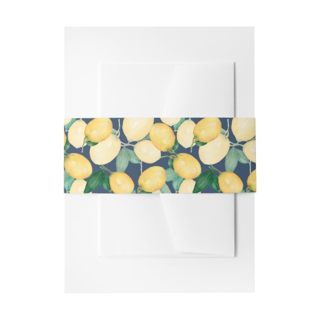 Elegant Lemons on Navy Invitation Belly Band (Front Example)