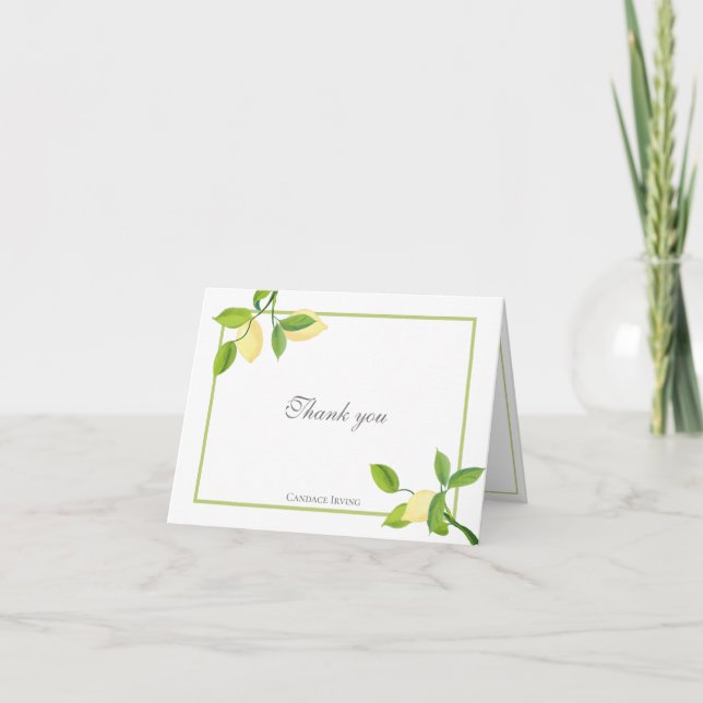 Elegant Lemons Personalized Folded Thank You Card (Front)