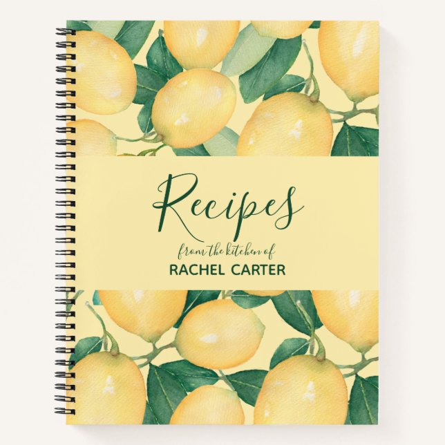 Elegant Lemons Personalized Recipe Notebook (Front)