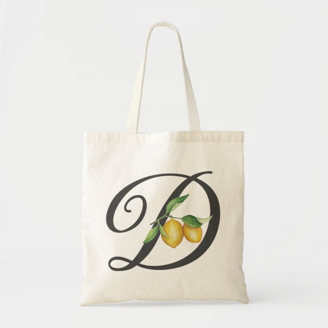 Elegant Lemons Set Monogram Initial Tote Bag (Front)