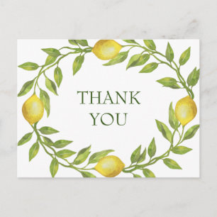 Elegant Lemons Watercolor Floral Wedding Thank You Postcard