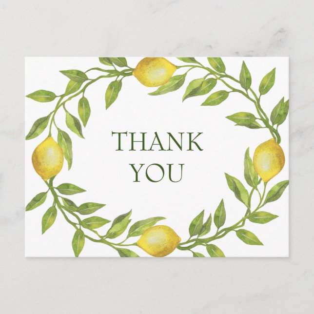 Elegant Lemons Watercolor Floral Wedding Thank You Postcard (Front)