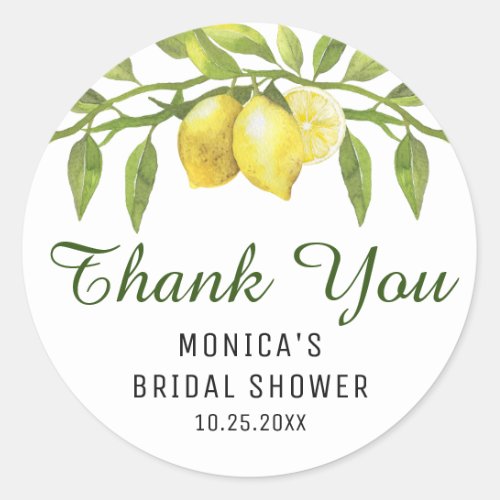 Elegant Lemons Watercolor Greenery BRIDAL SHOWER Classic Round Sticker