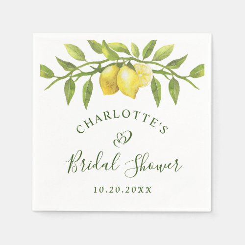 Elegant Lemons Watercolor Greenery BRIDAL SHOWER Napkins