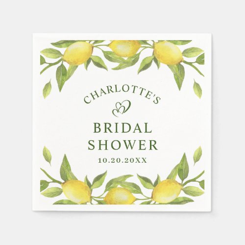 Elegant Lemons Watercolor Greenery BRIDAL SHOWER Napkins