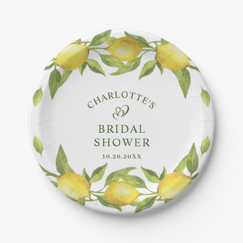 Elegant Lemons Watercolor Greenery BRIDAL SHOWER Paper Plates