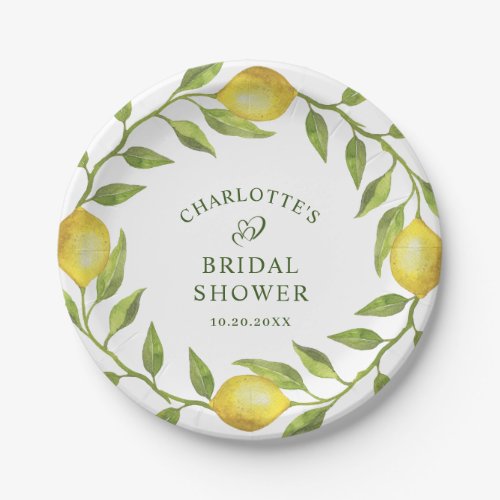 Elegant Lemons Watercolor Greenery BRIDAL SHOWER Paper Plates