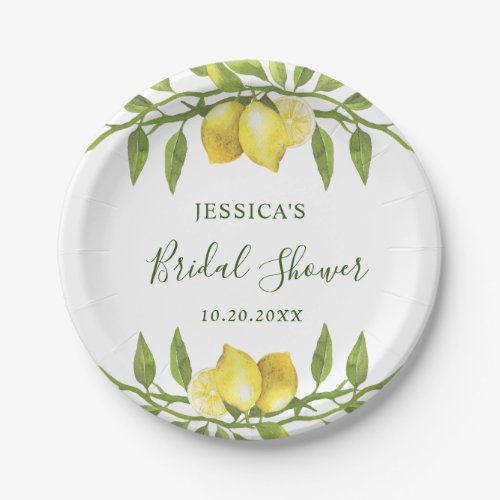 Elegant Lemons Watercolor Greenery BRIDAL SHOWER Paper Plates