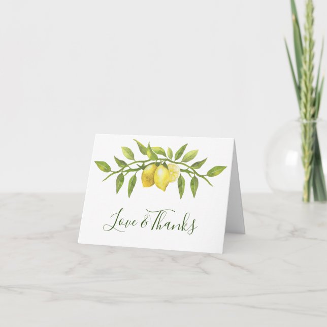 Elegant Lemons Watercolor Greenery Thank You Card (Front)