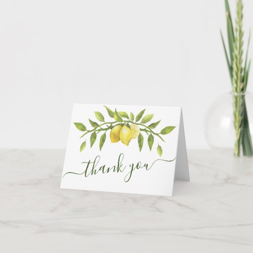 Elegant Lemons Watercolor Greenery Thank You Card