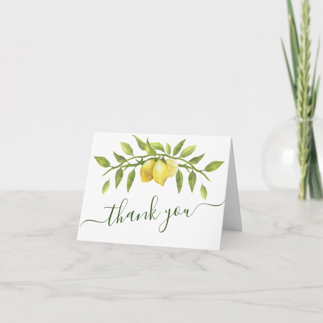 Elegant Lemons Watercolor Greenery Thank You Card (Front)