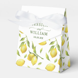 Elegant Lemons Watercolor Greenery Wedding Favor Boxes