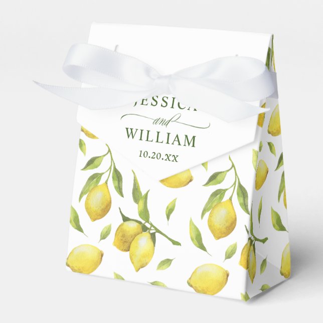 Elegant Lemons Watercolor Greenery Wedding Favor Boxes (Front Side)