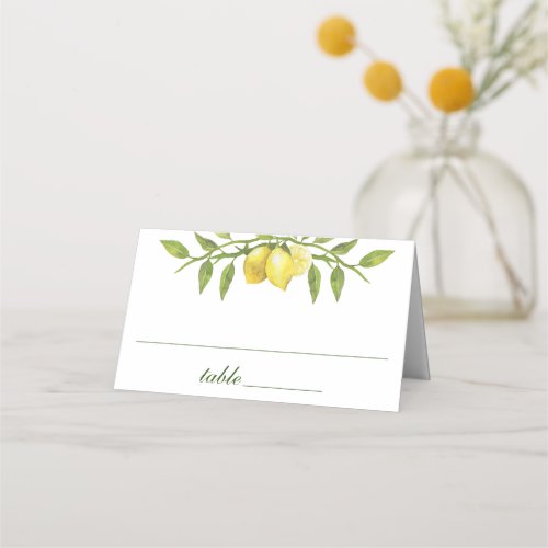 Elegant Lemons Watercolor Greenery Wedding Place Card