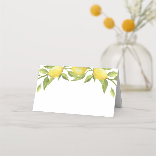 Elegant Lemons Watercolor Greenery Wedding Place Card